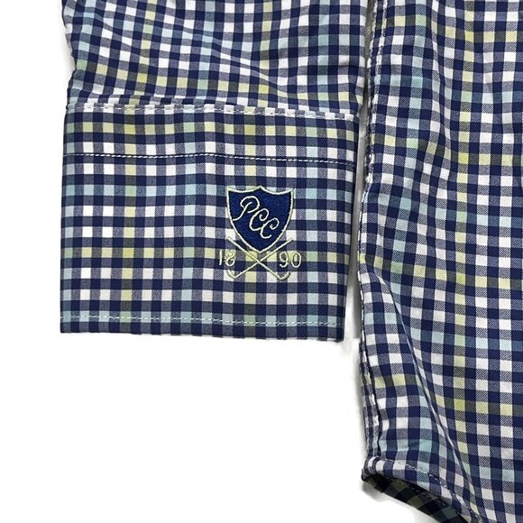 Peter Millar Summer Comfort Button Down Shirt Mens Medium Nylon Blue Check L/S - Picture 8 of 9